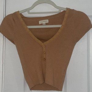 L.A. Hearts Ribbed Short-Sleeve V-Neck Top